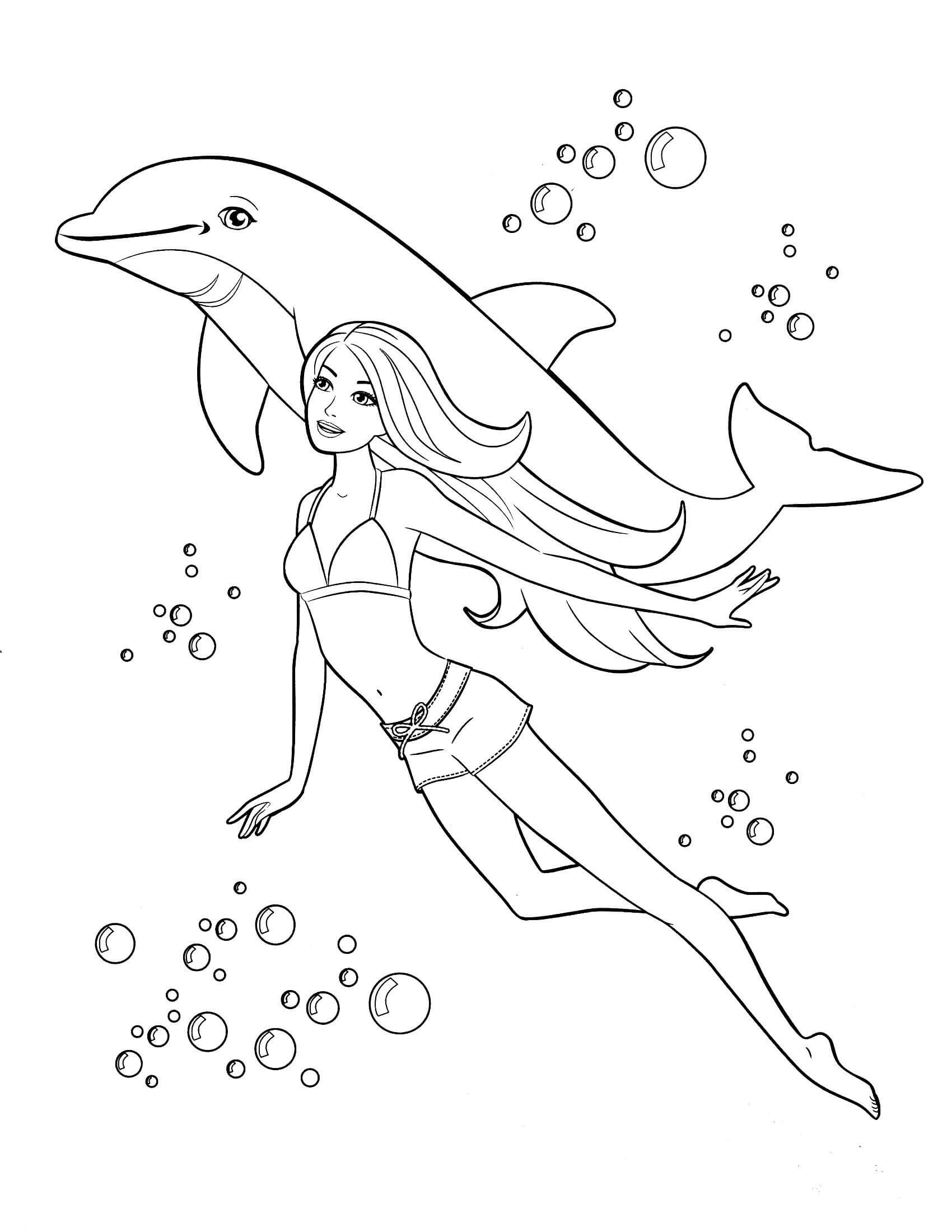 Omalovánka Barbie and Dolphin Swimming