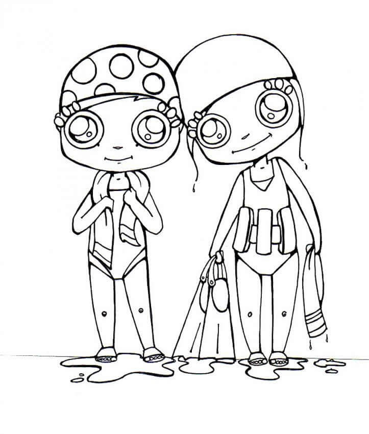 Omalovánka Cartoon Two Swimmers