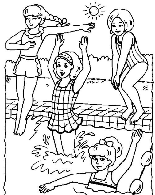 Omalovánka Four Girls in Swimming Pool