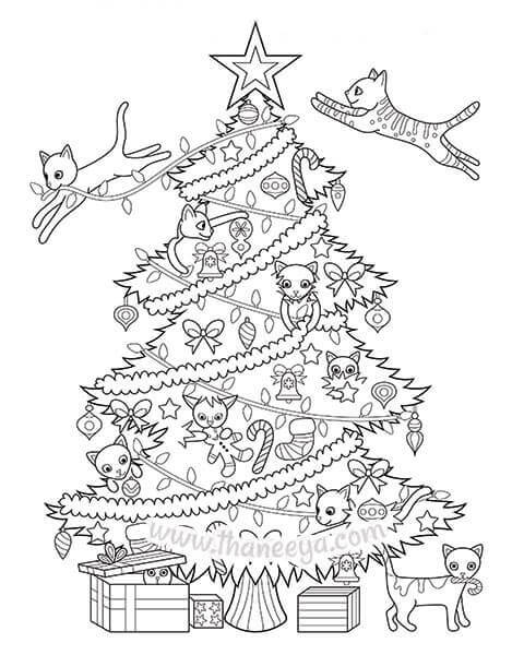 Koťátka s Vánoční Stromeček omalovánka