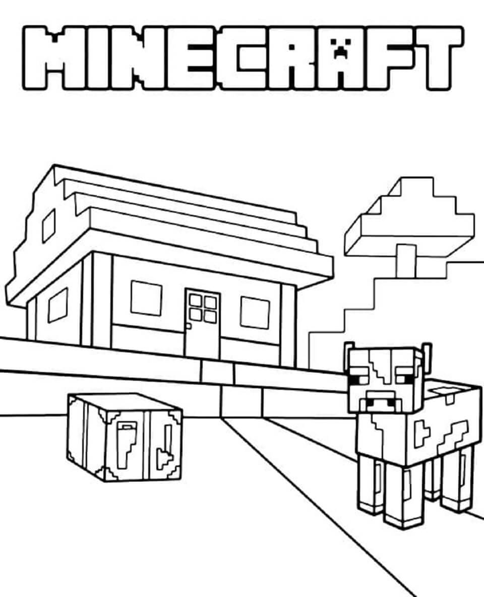 Kráva a Domácí Minecraft omalovánka