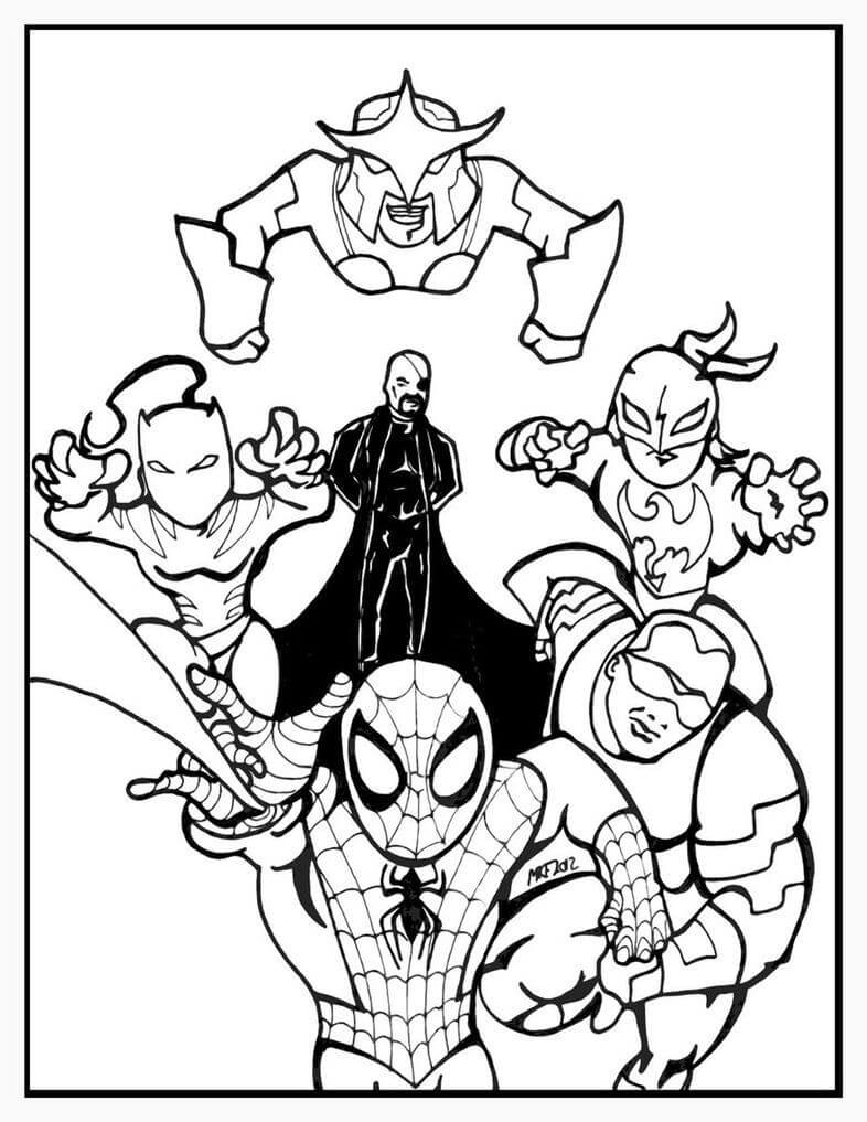 Kreslený Spiderman a přátelé omalovánka