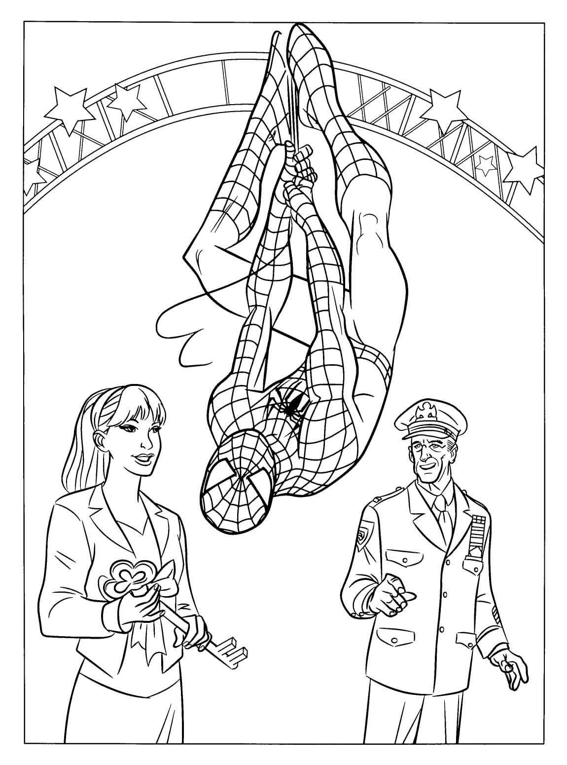 Spiderman visící Vzhůru Nohama a Přítelkyně s Guardianem omalovánka