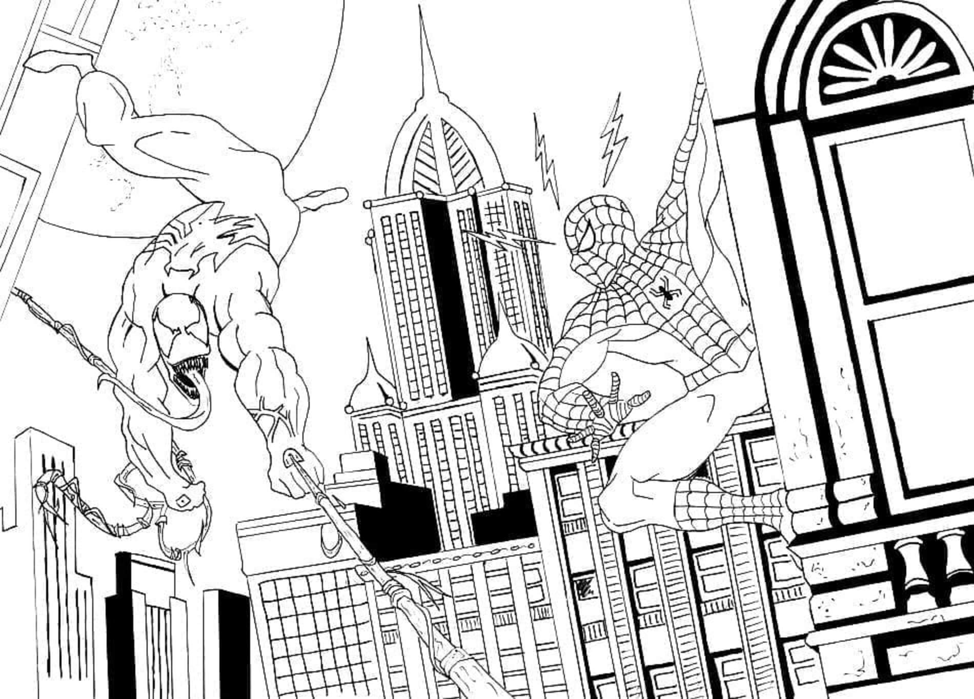 Spiderman vs Venom ve Městě omalovánka