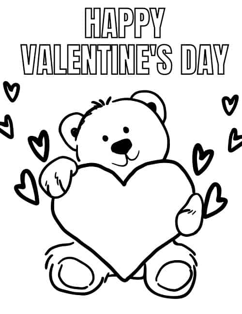Teddy Bear with Heart in Happy Valentine's Day omalovánka