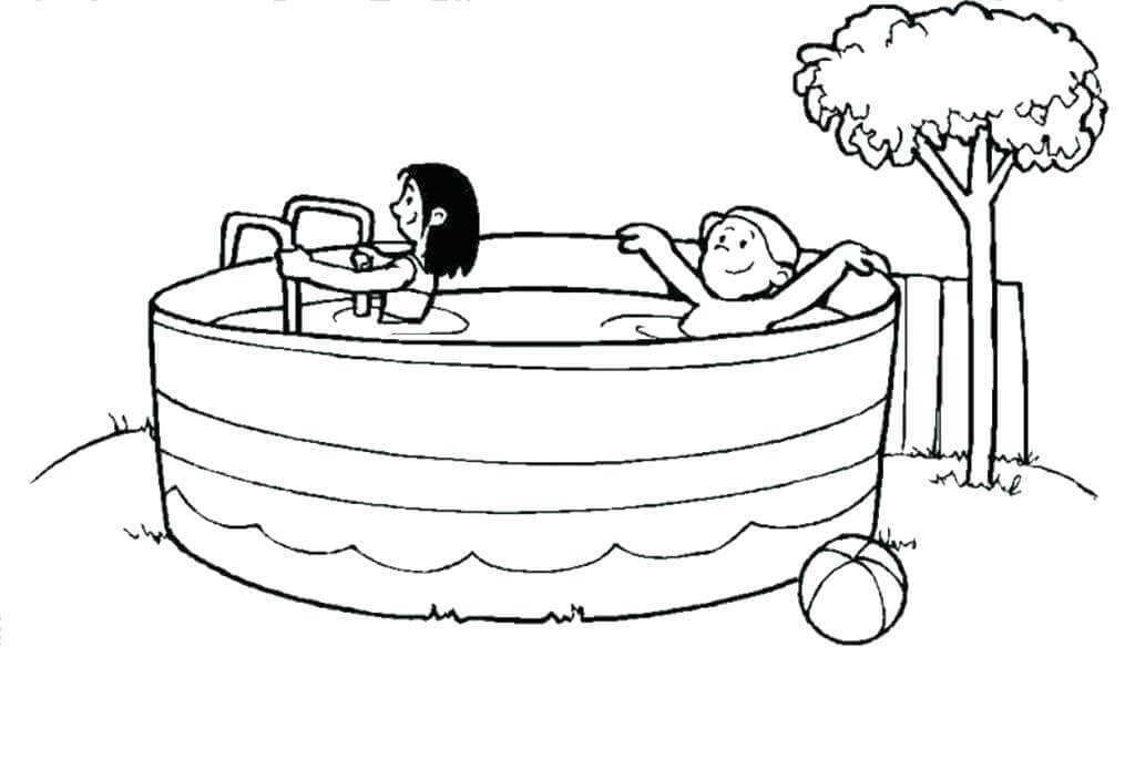 Omalovánka Two Kids Bathing in a Swimming Pool