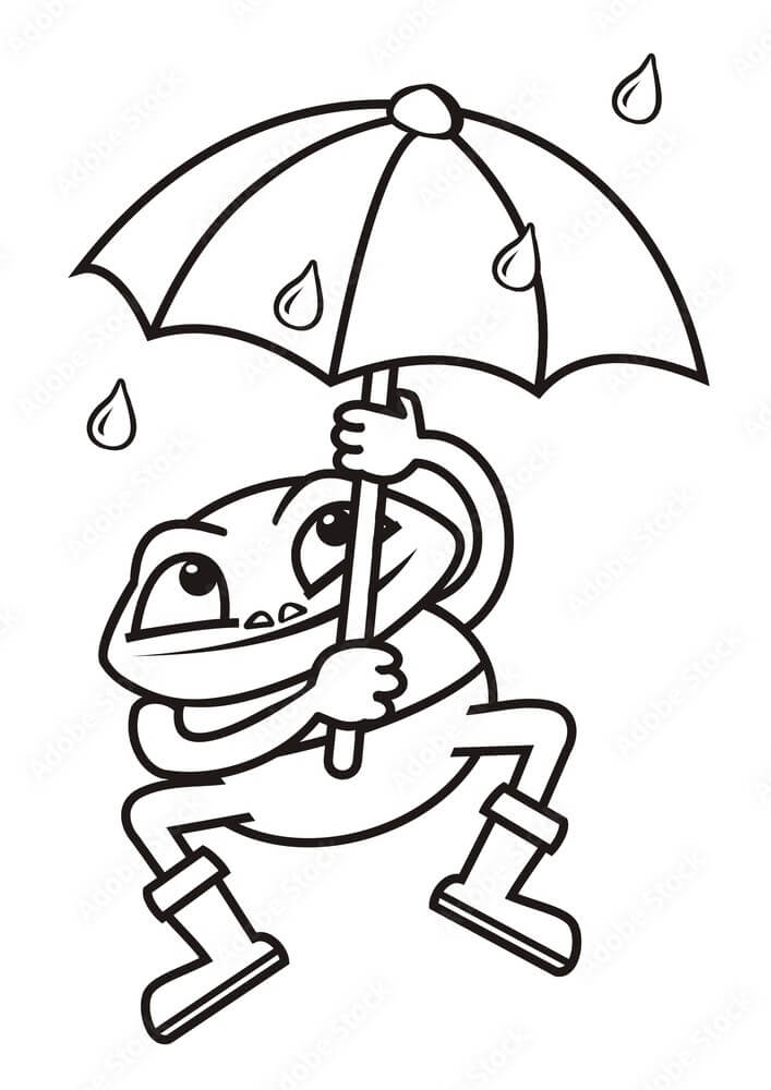 Žába držící deštník omalovánka