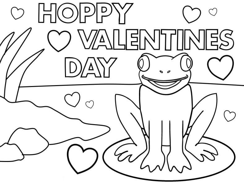 Žába v šťastný den svatého Valentýna omalovánka