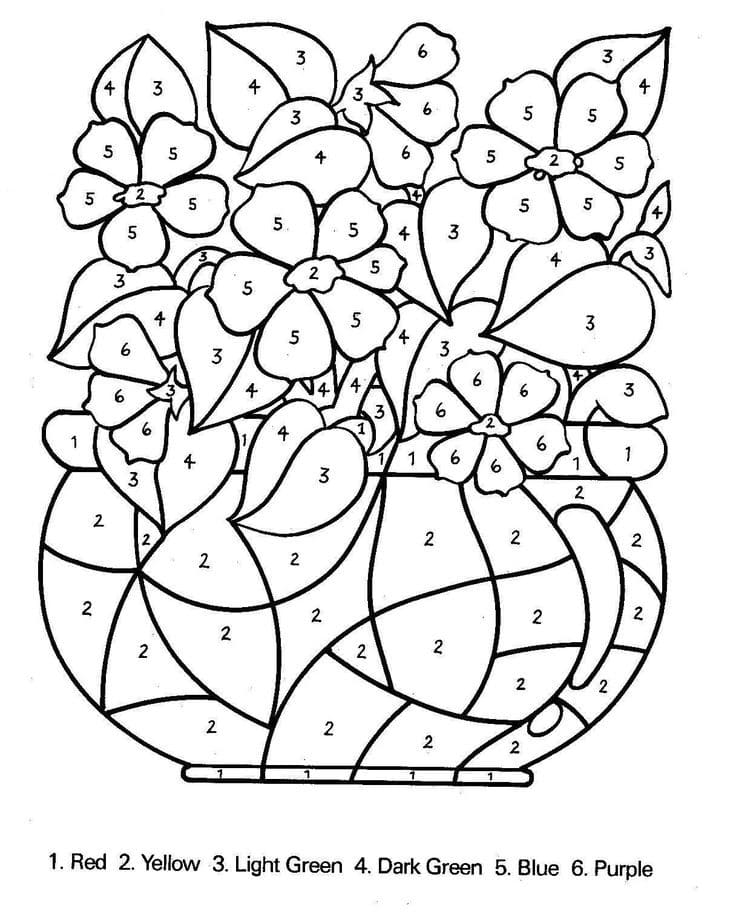 Omalovánka Barva vázy na květiny podle čísla