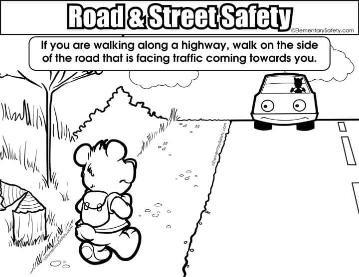 Omalovánka Bear Chůze v silniční a ulici Bezpečnost