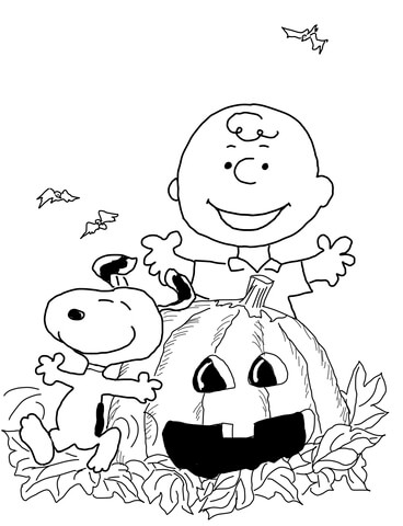 Charlie a Snoopy slaví Halloween omalovánka