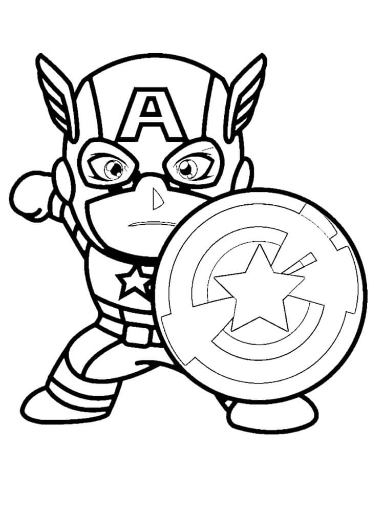 Omalovánka Chibi Captain America holding Shield