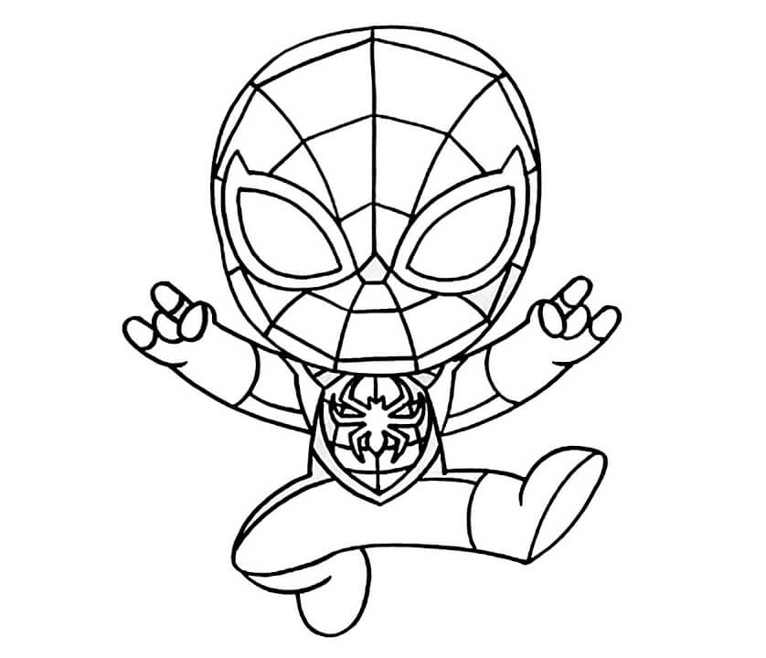 Chibi Spiderman Skákání omalovánka