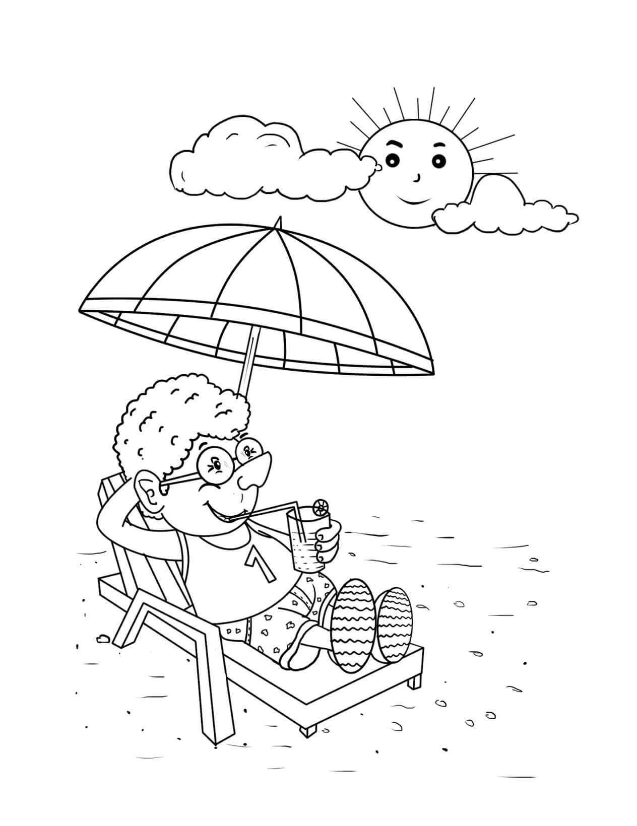 Chlapec Relaxační na Pláži se Sluncem omalovánka