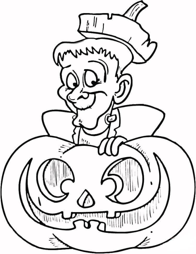 Omalovánka Cute Frankenstein in Pumpkin