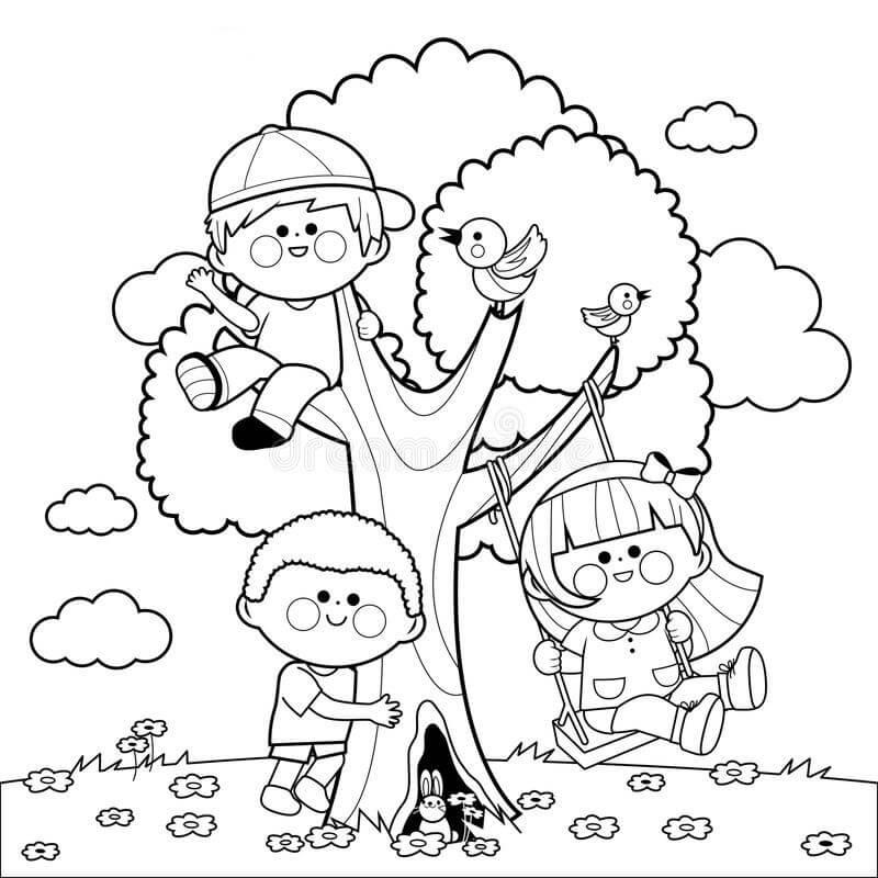 Děti si Hrají na Stromě omalovánka