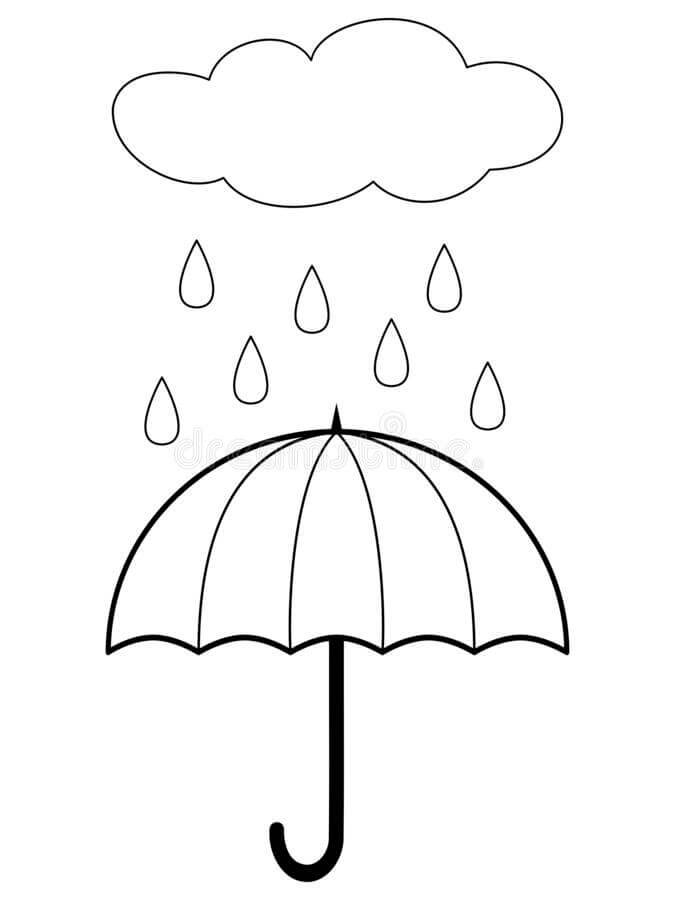 Deštník a mrak s deštěm omalovánka
