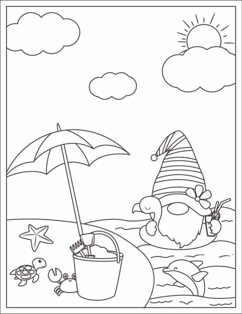 Deštník na pláži omalovánka