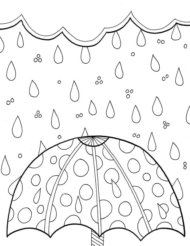 Deštník s deštěm na jaře omalovánka