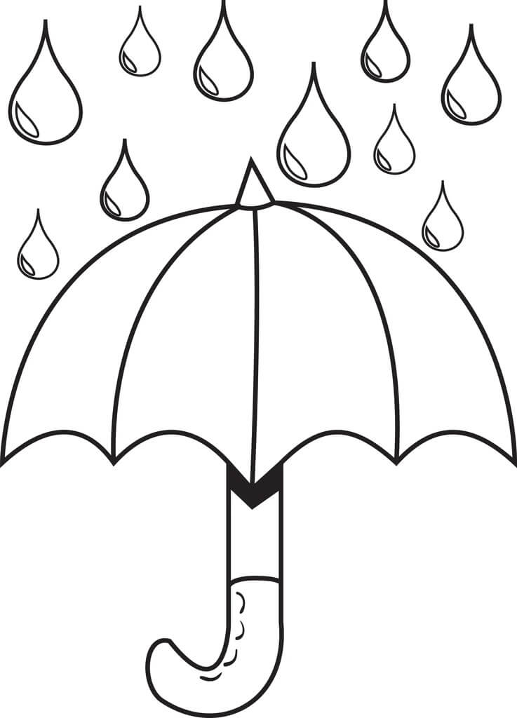 Deštník s kapkami deště omalovánka