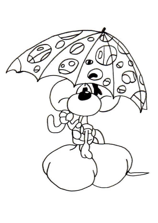 Diddl drží deštník omalovánka