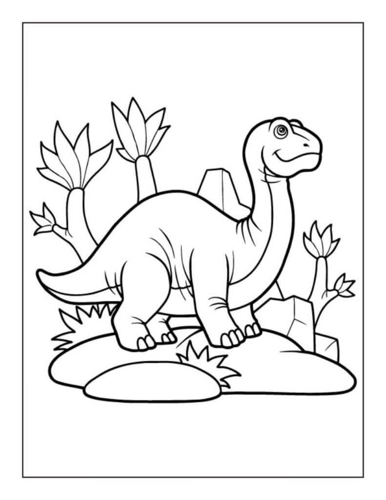 Dinosaurus stojící na skále omalovánka