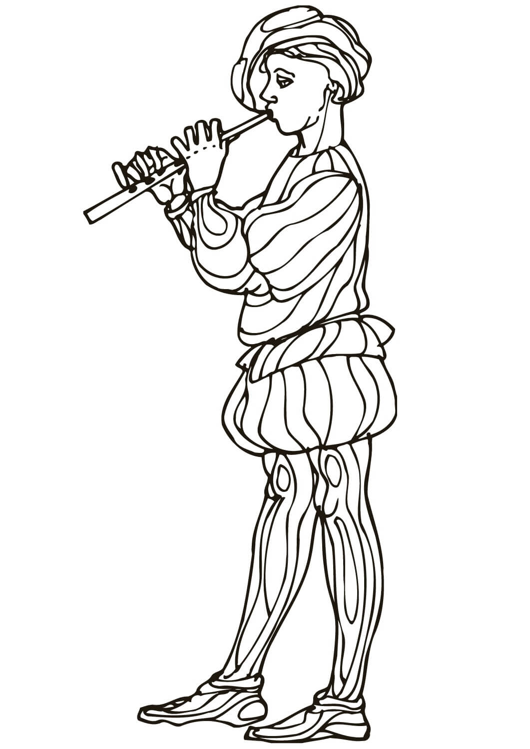 Dívka hrající na flétnu omalovánka