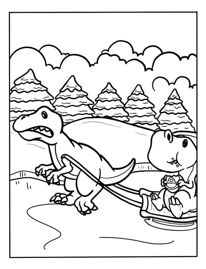 Dva bruslení kreslení dinosauři omalovánka