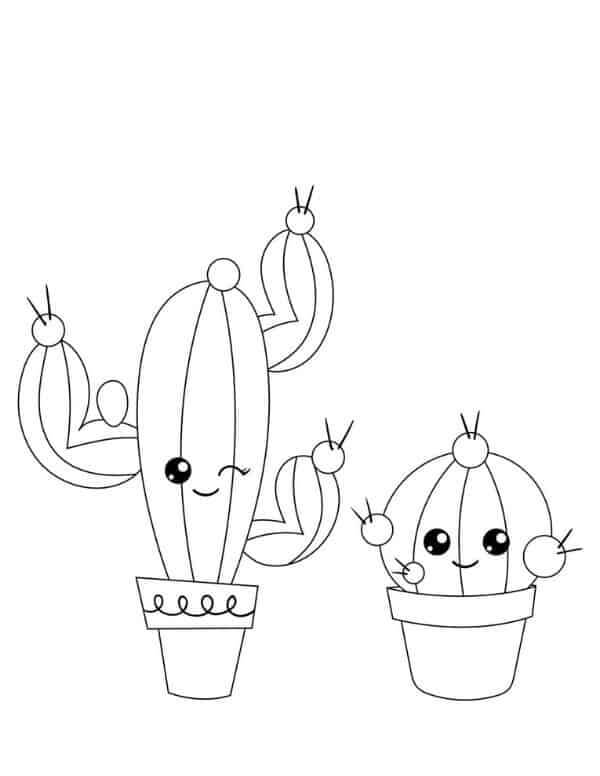 Dva kreslené kaktusy v květináči omalovánka