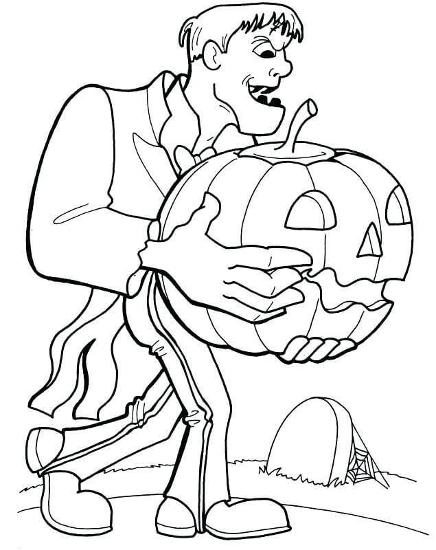 Omalovánka Frankenstein Holding a Pumpkin