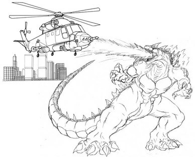Godzilla útočí na vrtulník omalovánka