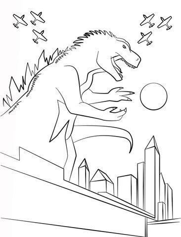 Godzilla ve městě bojuje s letadly omalovánka
