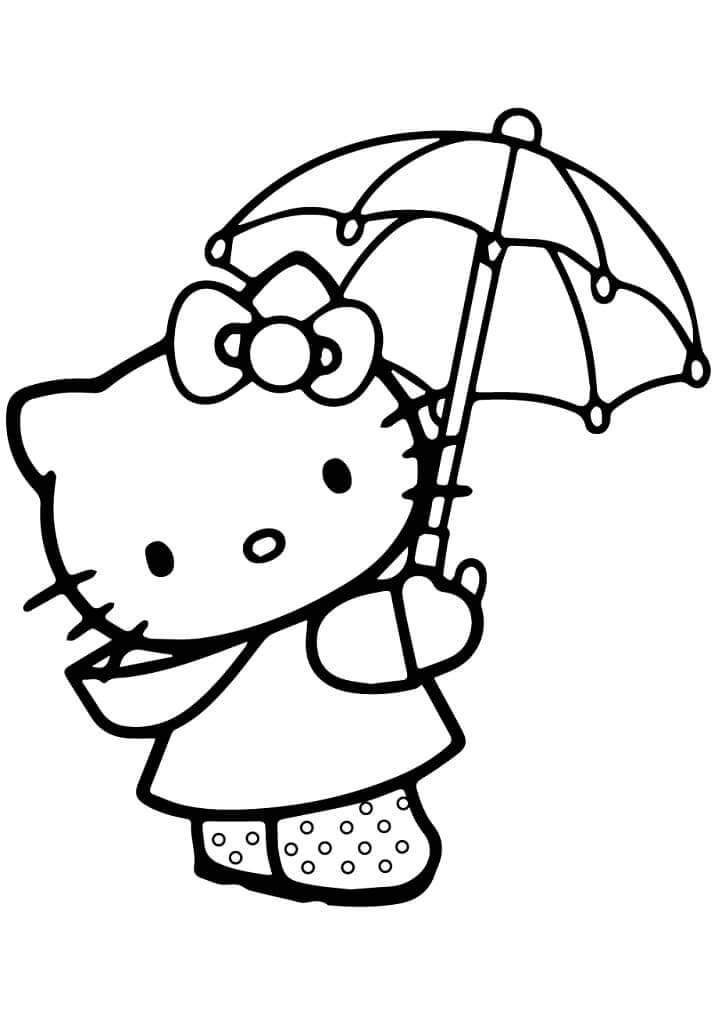 Hello Kitty drží deštník omalovánka