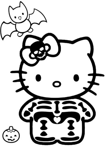 Hello Kitty s kostlivcem omalovánka