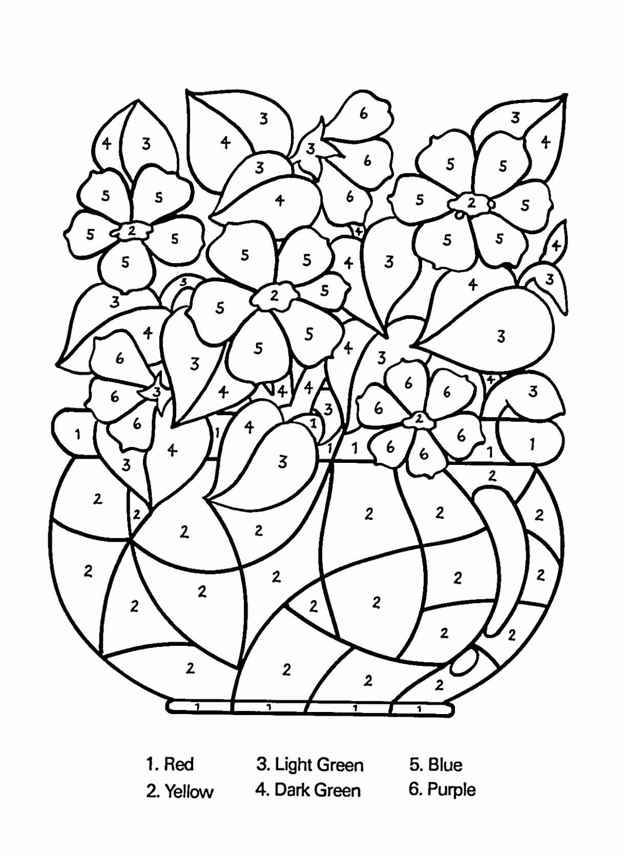 Jednoduchá váza s květinami barvy podle čísla omalovánka