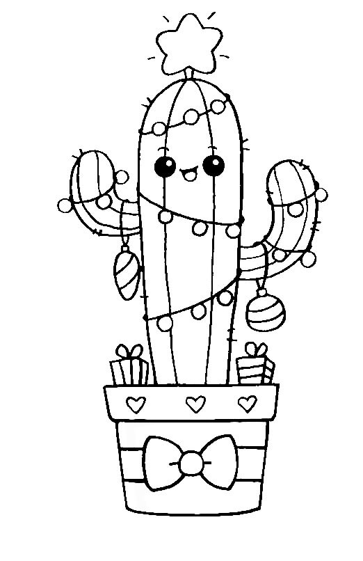 Kaktusový vánoční stromeček omalovánka