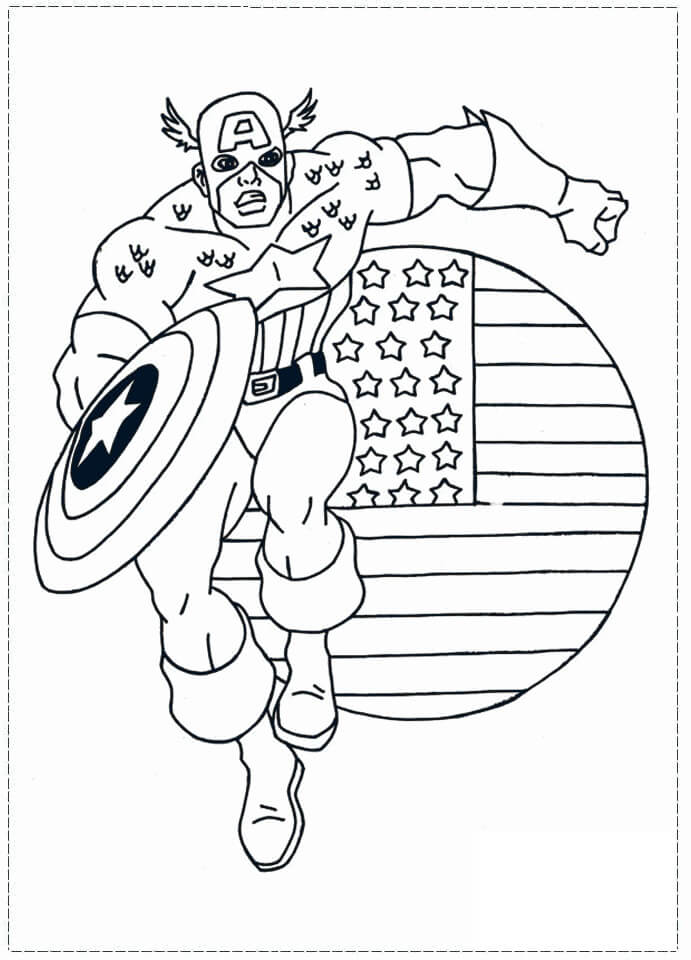 Kapitán Amerika běží s americkou vlajkou omalovánka