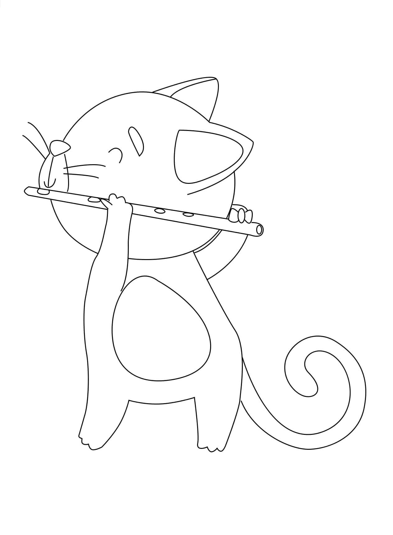 Kočka hraje na flétnu omalovánka