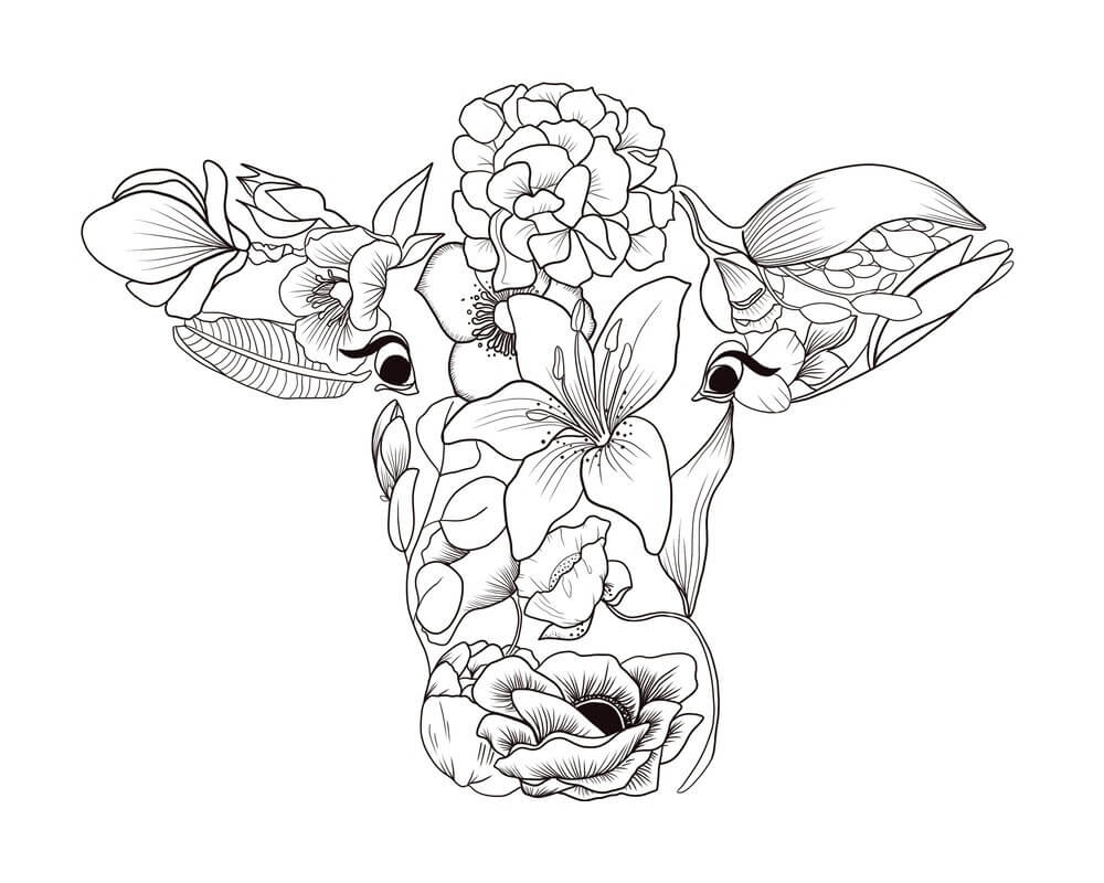 Omalovánka Kravská tvář je vyrobena z květin