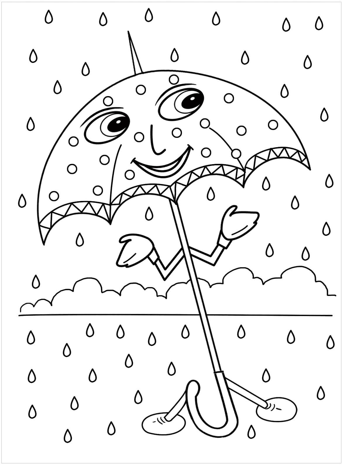 Kreslený deštník pokrývající deštivý omalovánka