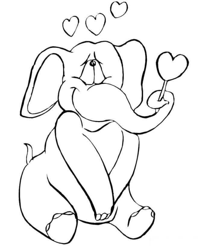 Kreslení slonů s lízátky v Valentine omalovánka