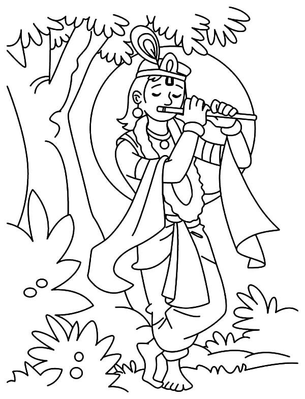 Krishna Radha hraje na fletnu omalovánka