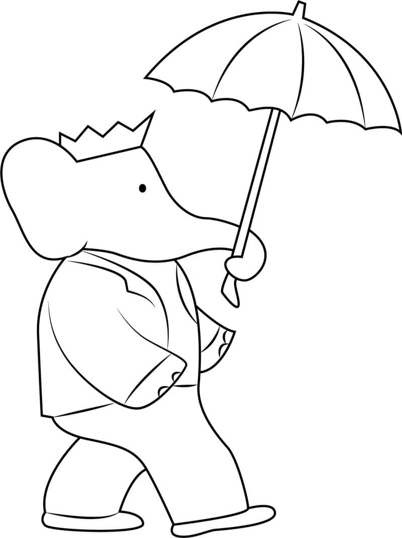 Král slon drží deštník omalovánka