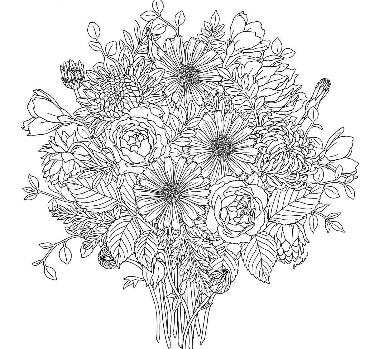Květinová kytice Jarní mandala omalovánka