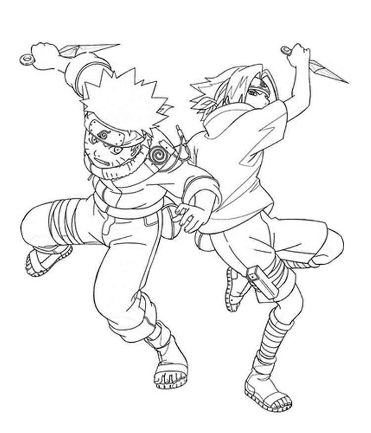 Malý Sasuke a Naruto bojují omalovánka