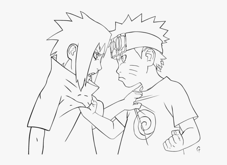 Malý Sasuke a Naruto naštvaní omalovánka