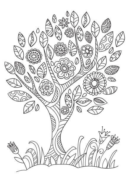 Mandala s jarním stromem omalovánka