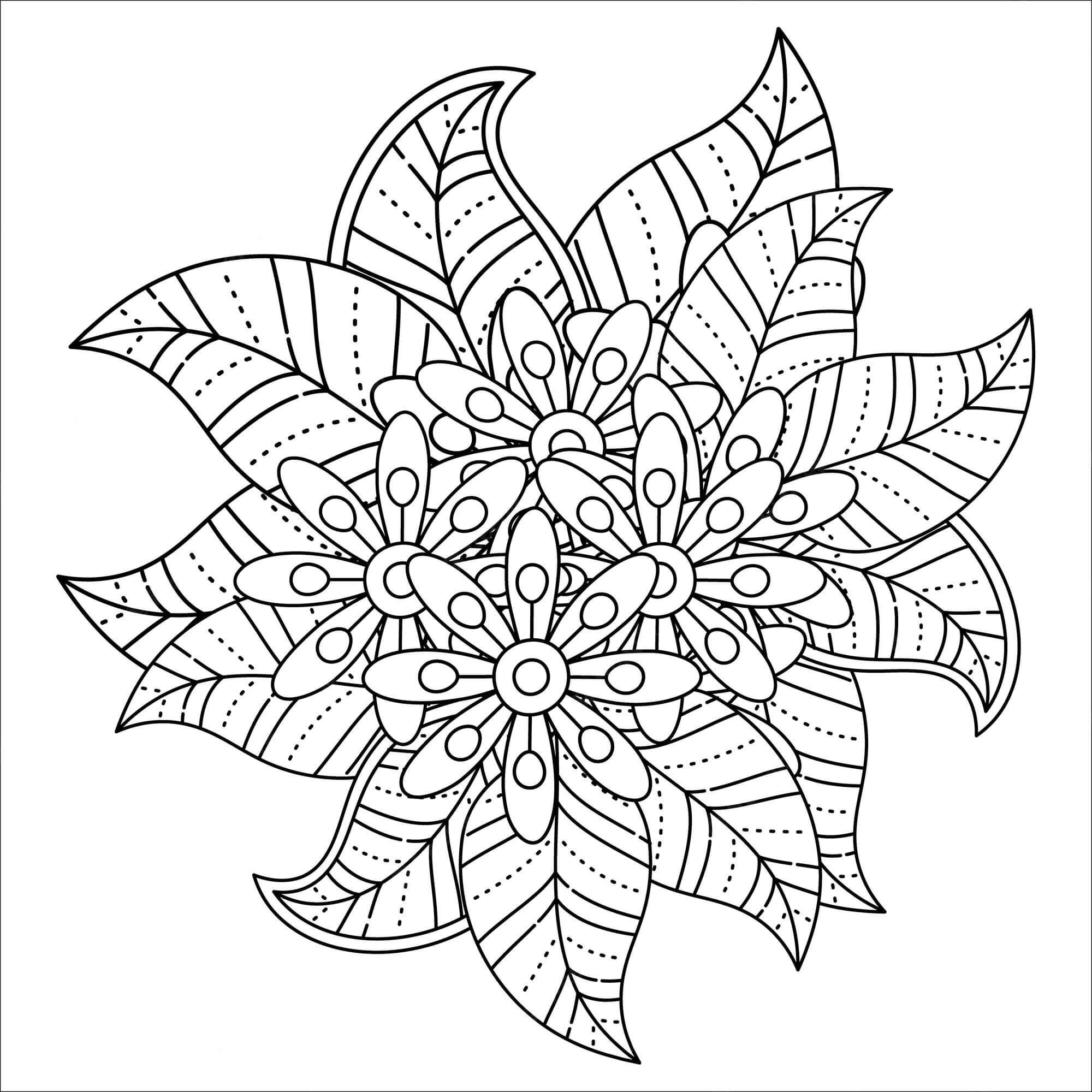 Mandala s listovými květy omalovánka