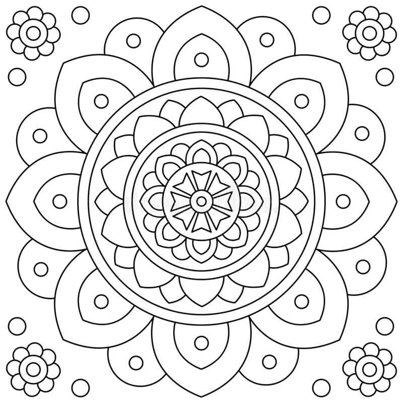 Mandala s pěti květy omalovánka