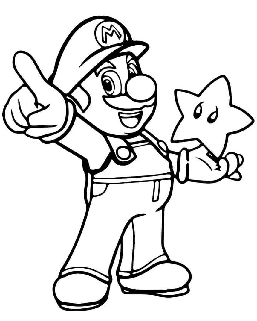 Mario drží hvězdu omalovánka